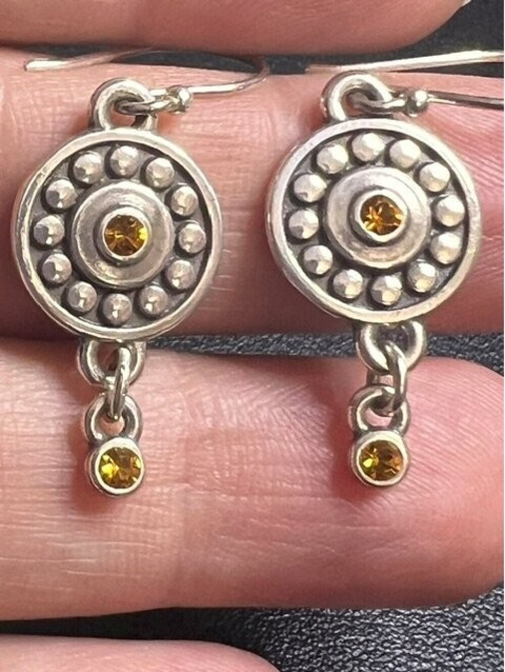 B6844 Brighton Medali pebble dot topaz Dangle Earrings 1.5"